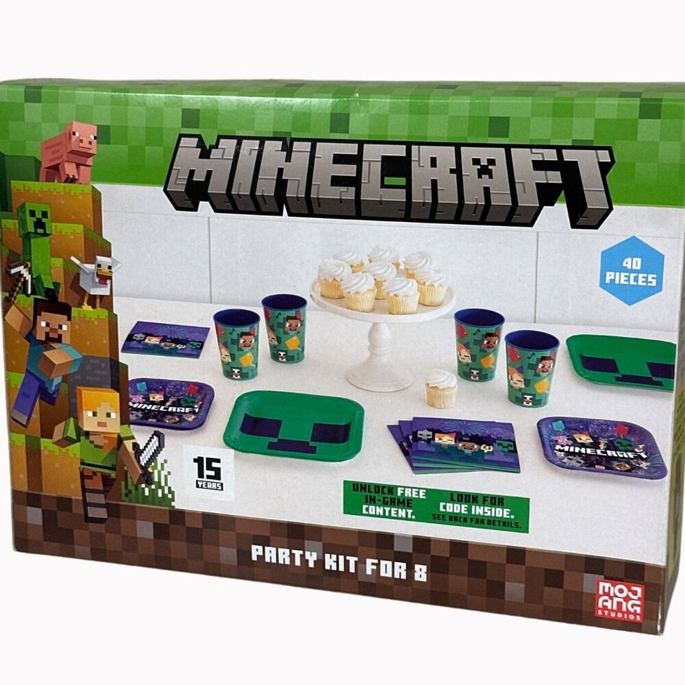 Minecraft-Themed 40-Piece Party Kit For 8 With Plates Cups & Napkins By Moji Mon